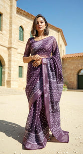 PURPLE  DIGITAL PRINTED COTTON SAREE